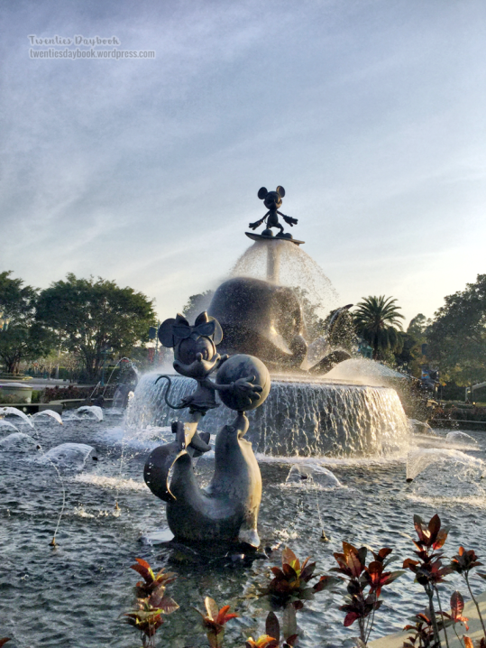 Adorable Minnie and surfing Mickey at the Grand Fountain